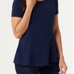 Isaac Mizrahi Live Short Sleeve Seamed Peplum Top